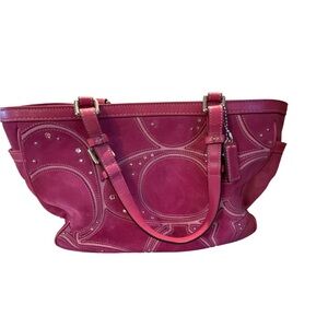 Coach Fuchsia Pink Suede Shoulder Tote with Stud Accents